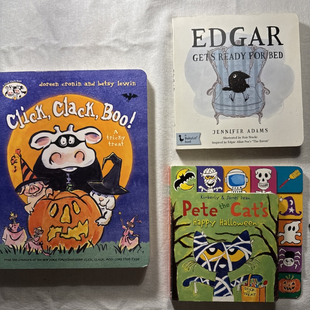 Lot of 3 Children's Halloween Books – Click‎ Clack Boo, Pete the Cat, Edgar